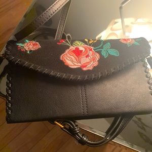 Street level clutch velvet and real leather